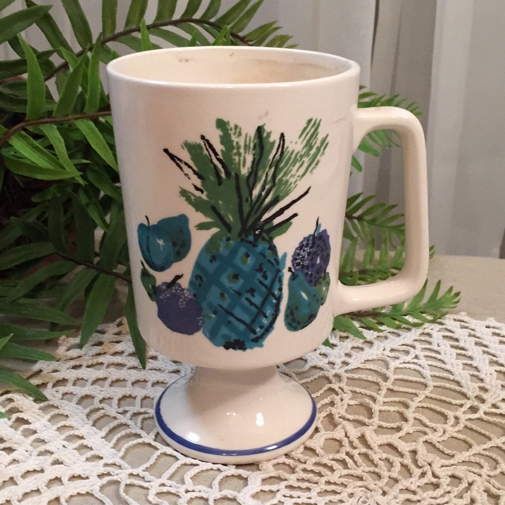 Vintage MCM Fruit Design Pedestal Coffee Mug
